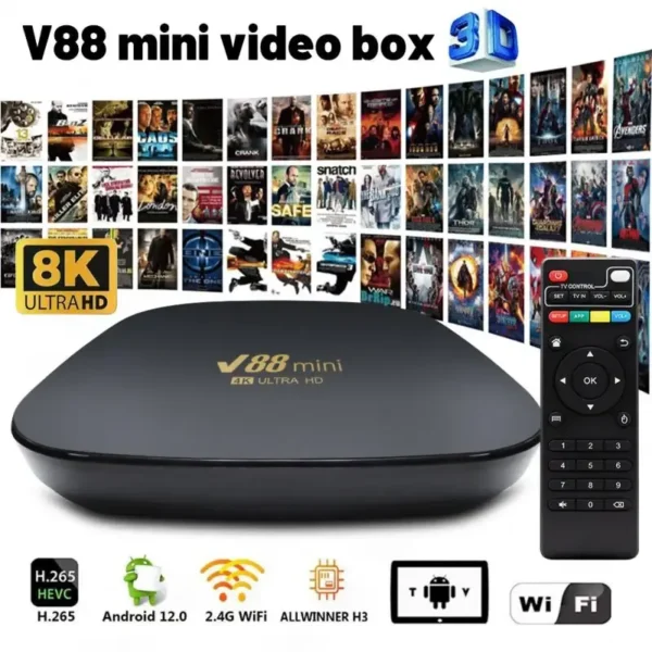 Vista alterna de TV BOX 4K ULTRA V88 MINI CAJA AZUL